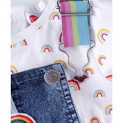 Babyhug 100% Cotton Denim Frock & Half Sleeves Inner T-Shirt with Rainbow Print & Embroidery - White & Blue - Image 10