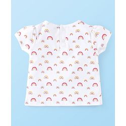 Babyhug 100% Cotton Denim Frock & Half Sleeves Inner T-Shirt with Rainbow Print & Embroidery - White & Blue - Image 6