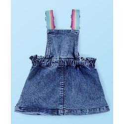 Babyhug 100% Cotton Denim Frock & Half Sleeves Inner T-Shirt with Rainbow Print & Embroidery - White & Blue - Image 8