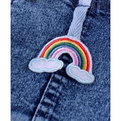 Babyhug 100% Cotton Denim Frock & Half Sleeves Inner T-Shirt with Rainbow Print & Embroidery - White & Blue - Image 9