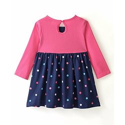 Babyhug 100% Cotton Full Sleeves Frock With Bloomer Polka Dots Print - Pink & Navy Blue - Image 3