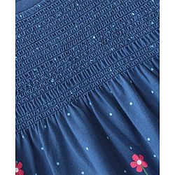 Babyhug 100% Cotton Full Sleeves Frock With Floral Print- Navy Blue - Image 3