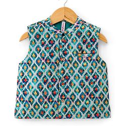 Babyhug 100% Cotton Full Sleeves Kurta Payjama Set With Waistcoat Kite Print - Purple & Blue - Image 16