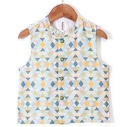 Babyhug 100% Cotton Full Sleeves Kurta & Pyjama Set With Jacket Pyramid Print - Blue - Image 3