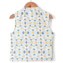 Babyhug 100% Cotton Full Sleeves Kurta & Pyjama Set With Jacket Pyramid Print - Blue - Image 4