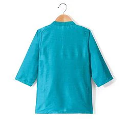 Babyhug 100% Cotton Full Sleeves Kurta & Pyjama Set With Jacket Pyramid Print - Blue - Image 6