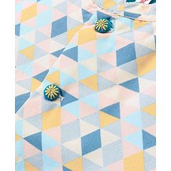 Babyhug 100% Cotton Full Sleeves Kurta & Pyjama Set With Jacket Pyramid Print - Blue - Image 9