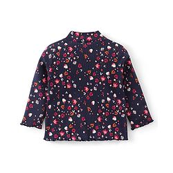 Babyhug 100% Cotton Full Sleeves Top & Leggings With Floral Print - Navy Blue & Pink - Image 3