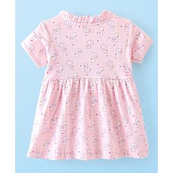 Babyhug 100% Cotton Half Sleeves Frock & Bloomer With Duck Print - Pink - Image 3