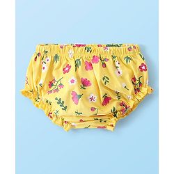 Babyhug 100% Cotton Half Sleeves Frock & Bloomer With Floral Print - Yellow - Image 11