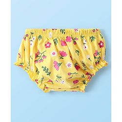 Babyhug 100% Cotton Half Sleeves Frock & Bloomer With Floral Print - Yellow - Image 12