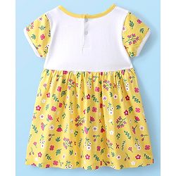 Babyhug 100% Cotton Half Sleeves Frock & Bloomer With Floral Print - Yellow - Image 3