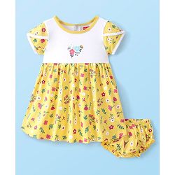 Babyhug 100% Cotton Half Sleeves Frock & Bloomer With Floral Print - Yellow - Image 8