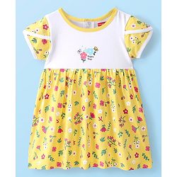 Babyhug 100% Cotton Half Sleeves Frock & Bloomer With Floral Print - Yellow - Image 9