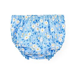 Babyhug 100% Cotton Knit Frill Sleeves Frock with Bloomers & Cap Floral Print - Blue - Image 4