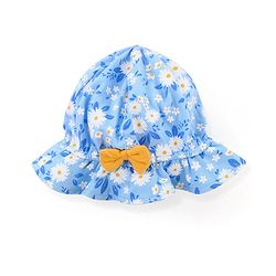 Babyhug 100% Cotton Knit Frill Sleeves Frock with Bloomers & Cap Floral Print - Blue - Image 6