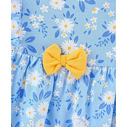 Babyhug 100% Cotton Knit Frill Sleeves Frock with Bloomers & Cap Floral Print - Blue - Image 7
