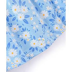 Babyhug 100% Cotton Knit Frill Sleeves Frock with Bloomers & Cap Floral Print - Blue - Image 8