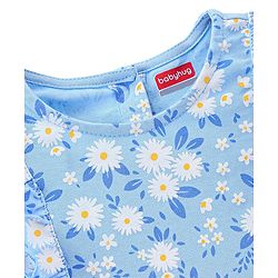 Babyhug 100% Cotton Knit Frill Sleeves Frock with Bloomers & Cap Floral Print - Blue - Image 9