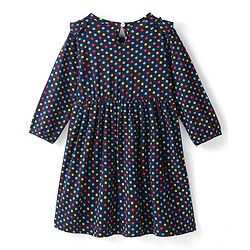 Babyhug 100% Cotton Knit Full Sleeves Frock & Bloomer With Polka Dots Print - Navy Blue - Image 10