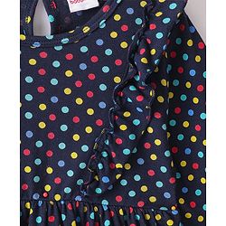 Babyhug 100% Cotton Knit Full Sleeves Frock & Bloomer With Polka Dots Print - Navy Blue - Image 20