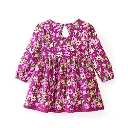Babyhug 100% Cotton Knit Full Sleeves Frock with Bloomer Floral Print - Pink & Purple - Image 3