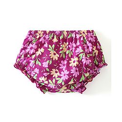 Babyhug 100% Cotton Knit Full Sleeves Frock with Bloomer Floral Print - Pink & Purple - Image 5