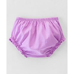 Babyhug 100% Cotton Knit Full Sleeves Frock With Bloomer Smiley Print - Purple - Image 5