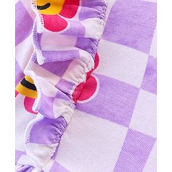 Babyhug 100% Cotton Knit Full Sleeves Frock With Bloomer Smiley Print - Purple - Image 6