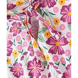 Babyhug 100% Cotton Knit Full Sleeves Frock With Floral Print - White & Purple - Image 3