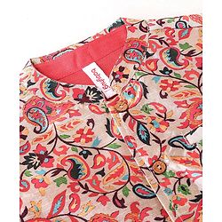 Babyhug 100% Cotton Knit Full Sleeves Kurta Pyjama Set with Printed Jacket - Peach - Image 59