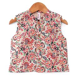 Babyhug 100% Cotton Knit Full Sleeves Kurta Pyjama Set with Printed Jacket - Peach - Image 63