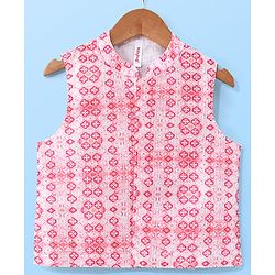 Babyhug 100% Cotton Knit Full Sleeves Kurta Pyjama Set with Printed Waistcoat - Pink & White - Image 3