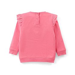 Babyhug 100% Cotton Knit Full Sleeves Solid Colour Frill Detailing Top With Floral Print  Pant Set - Pink & Navy Blue - Image 3