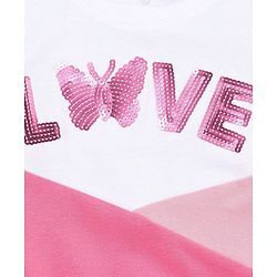 Babyhug 100% Cotton Knit Full Sleeves Top and Legging Set Butterfly Sequin Design - Pink & White - Image 6