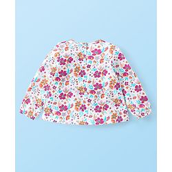 Babyhug 100% Cotton Knit Full Sleeves Top & Corduroy Jegging With Floral Print - White & Purple - Image 3