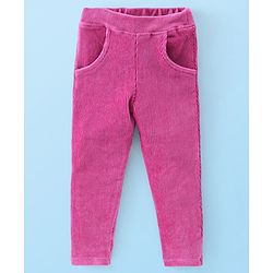 Babyhug 100% Cotton Knit Full Sleeves Top & Corduroy Jegging With Floral Print - White & Purple - Image 4