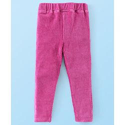 Babyhug 100% Cotton Knit Full Sleeves Top & Corduroy Jegging With Floral Print - White & Purple - Image 5