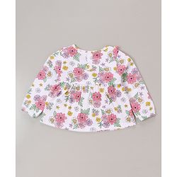 Babyhug 100% Cotton Knit Full Sleeves Top & Legging Set Floral Print - White & Pink - Image 9