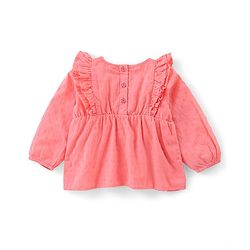 Babyhug 100% Cotton Knit Full Sleeves Top & Legging With Floral Print & Embroidery - Peach & Navy Blue - Image 3