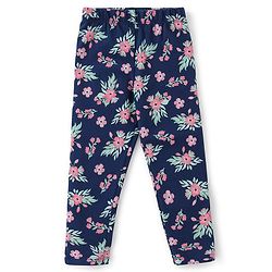 Babyhug 100% Cotton Knit Full Sleeves Top & Legging With Floral Print & Embroidery - Peach & Navy Blue - Image 4