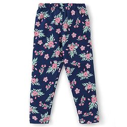 Babyhug 100% Cotton Knit Full Sleeves Top & Legging With Floral Print & Embroidery - Peach & Navy Blue - Image 5