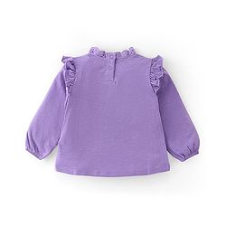 Babyhug 100% Cotton Knit Full Sleeves Top & Leggings With Floral Print - White & Purple - Image 3
