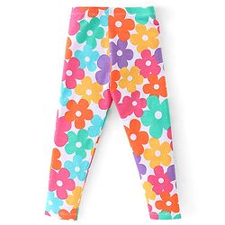 Babyhug 100% Cotton Knit Full Sleeves Top & Leggings With Floral Print - White & Purple - Image 5