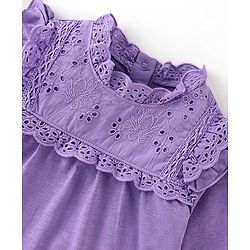 Babyhug 100% Cotton Knit Full Sleeves Top & Leggings With Floral Print - White & Purple - Image 6