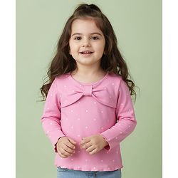 Babyhug 100% Cotton Knit Full Sleeves Top with Polka Dot Print - Pink - Image 5