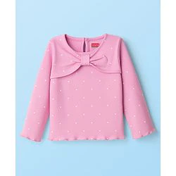 Babyhug 100% Cotton Knit Full Sleeves Top with Polka Dot Print - Pink - Image 6