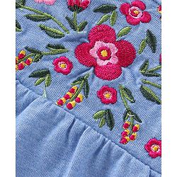 Babyhug 100% Cotton Knit Full Sleeves With Top & Leggings Floral Embroidery - Purple & Pink - Image 6