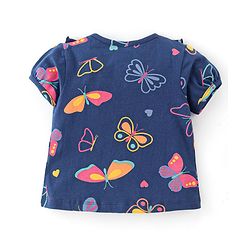 Babyhug 100% Cotton Knit Half Sleeves Butterfly Print Top with Frill Detailing & Leggings Set - Multicolour - Image 9