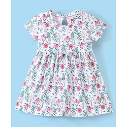 Babyhug 100% Cotton Knit Half Sleeves Frock Floral Print Pack of 2 - Pink & White - Image 10